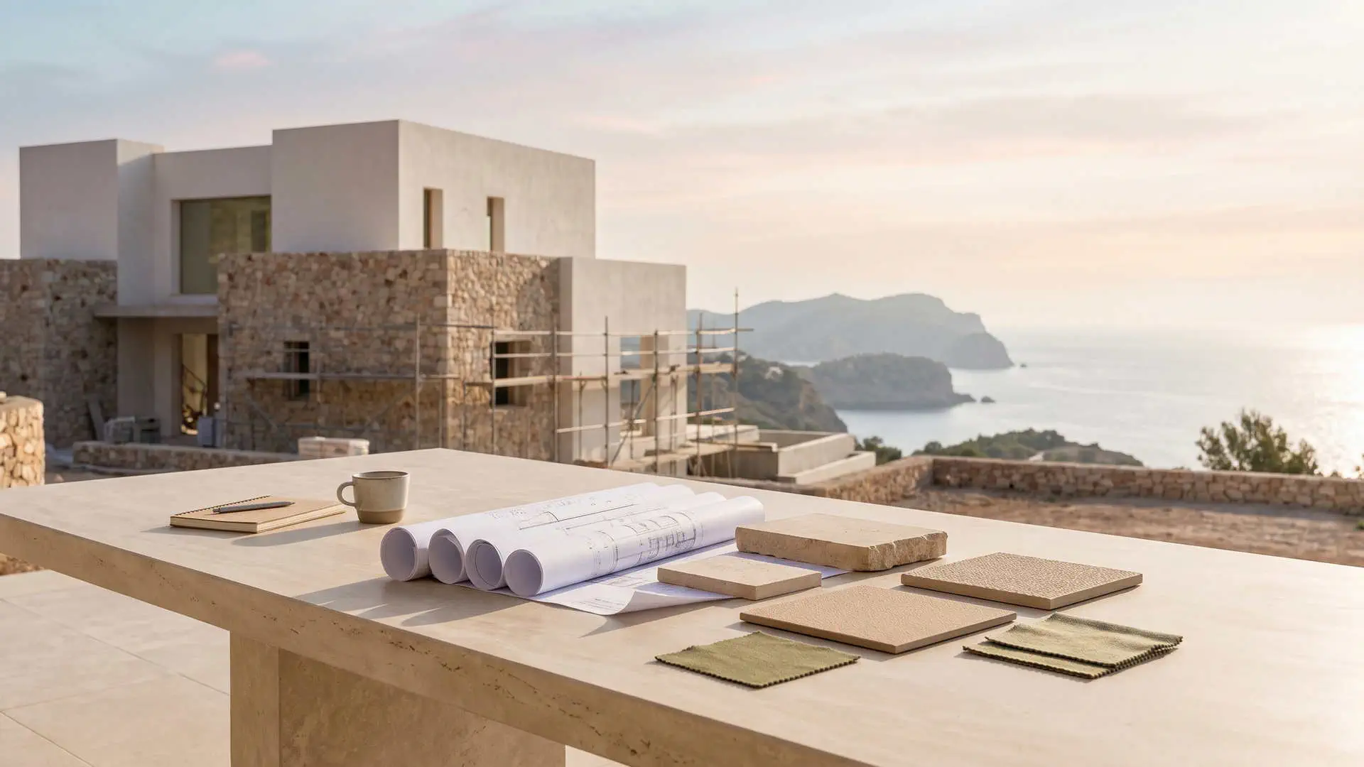 Buying an off-plan property in Ibiza with contemporary architecture and project documents.